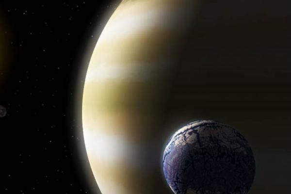 Artist's rendering of a hot jupiter with a putative satellite