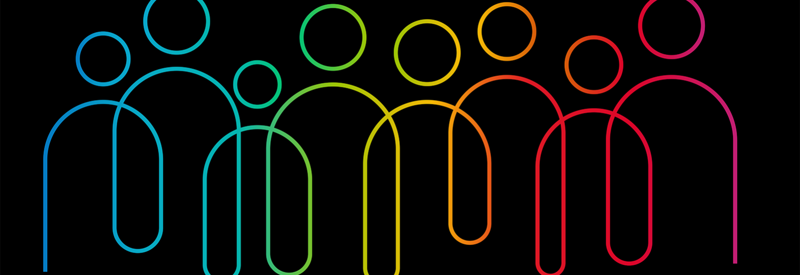 Graphic of human silhouettes in a full rainbow of colors