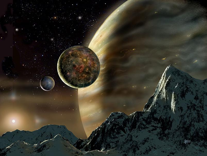 Artist conception of planets around star HD 70642