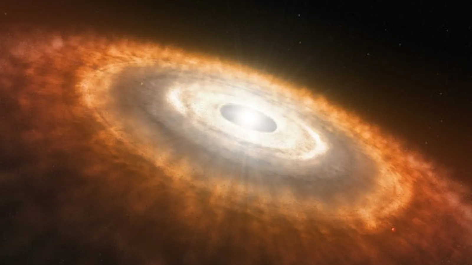 Artist's conception of a disk of gas and dust spiraling around a young star, within which planets are born (ESO/L. Calçada)