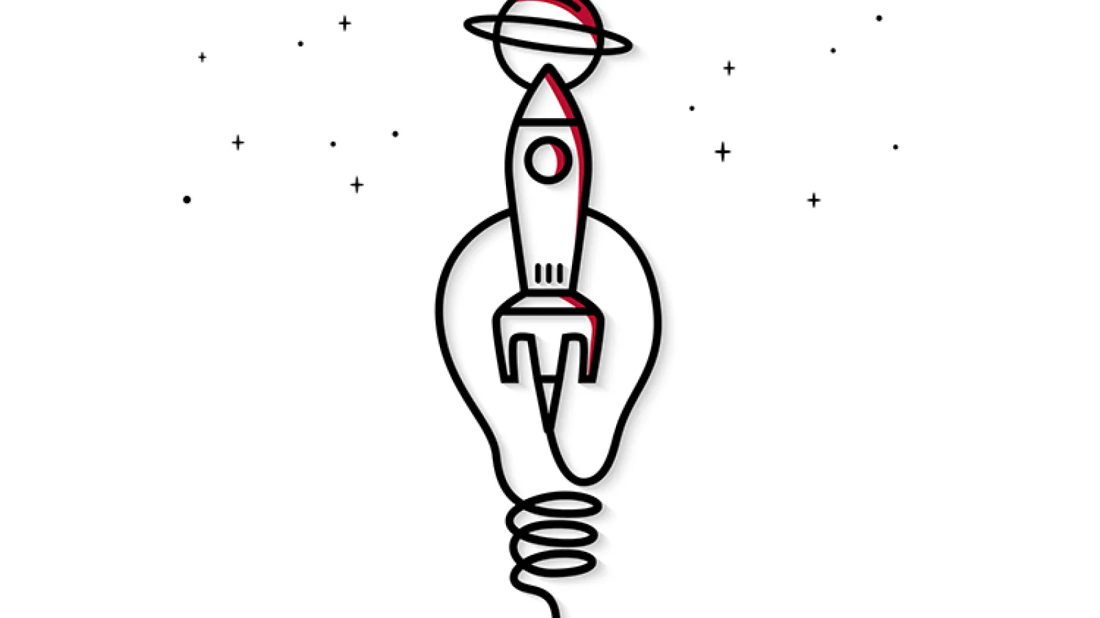 Drawing of a lightbulb with a spaceship