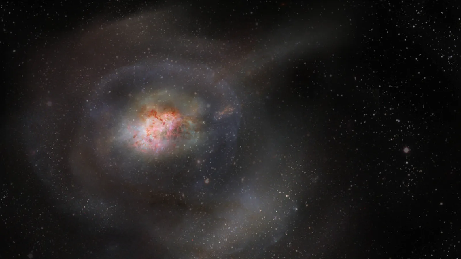 Artist rendition of a Post-Starburst Galaxy, which are unlike other galaxies as they form as an aftermath of mergers/violent collisions between galaxies. Picture Credit: ALMA (ESO/NAOJ/NRAO)/S. Dagnello (NRAO/AUI/NSF)