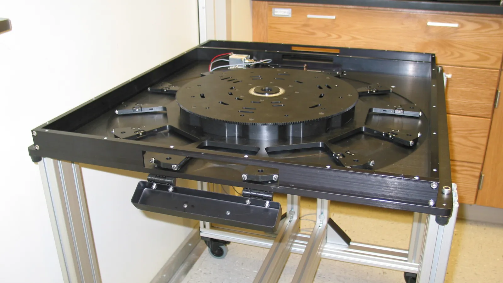 Buckeye 12-position filter wheel on its handling cart with the top cover removed