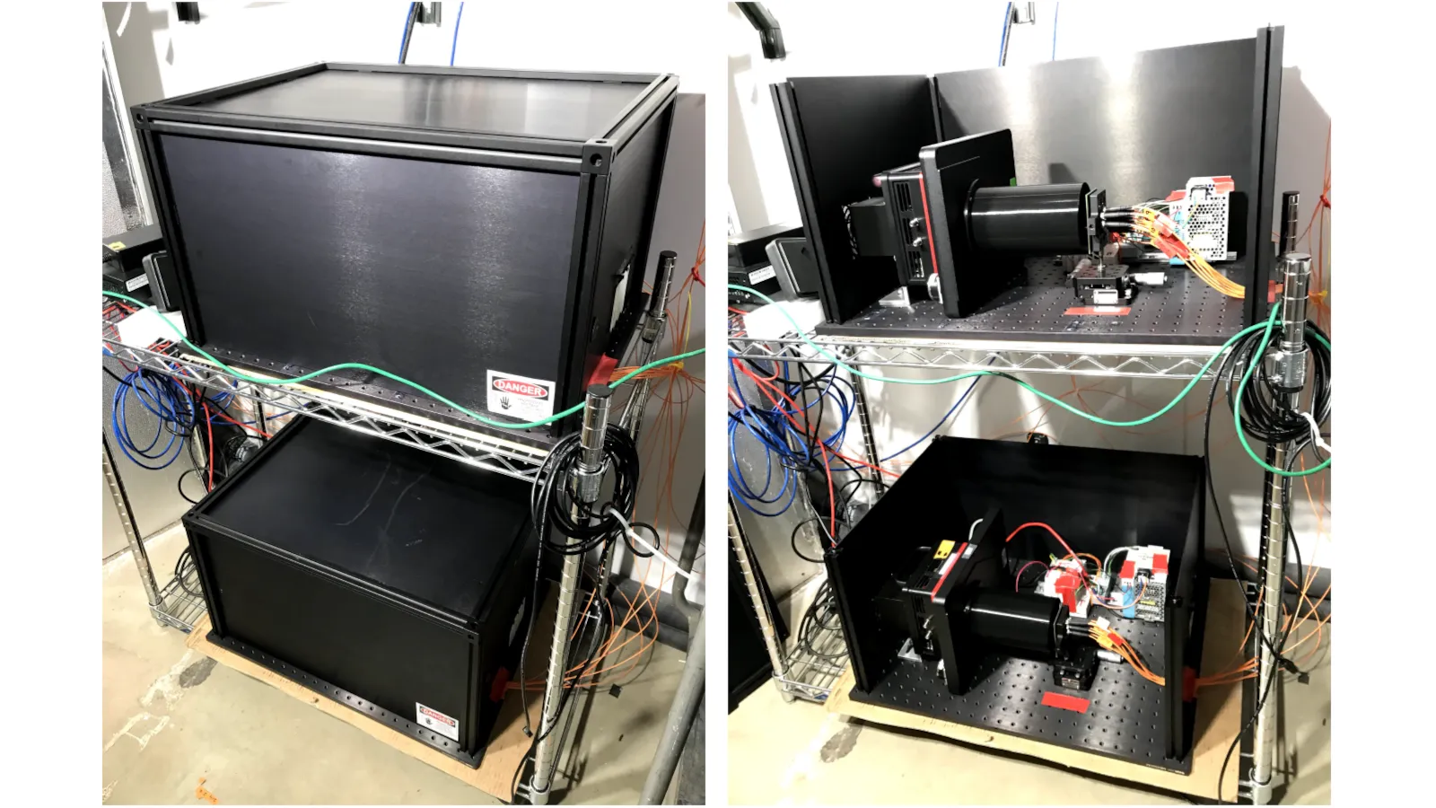 DESI Sky Continuum Monitor systems at the KPNO 4m Mayall Telescope, closed and open views