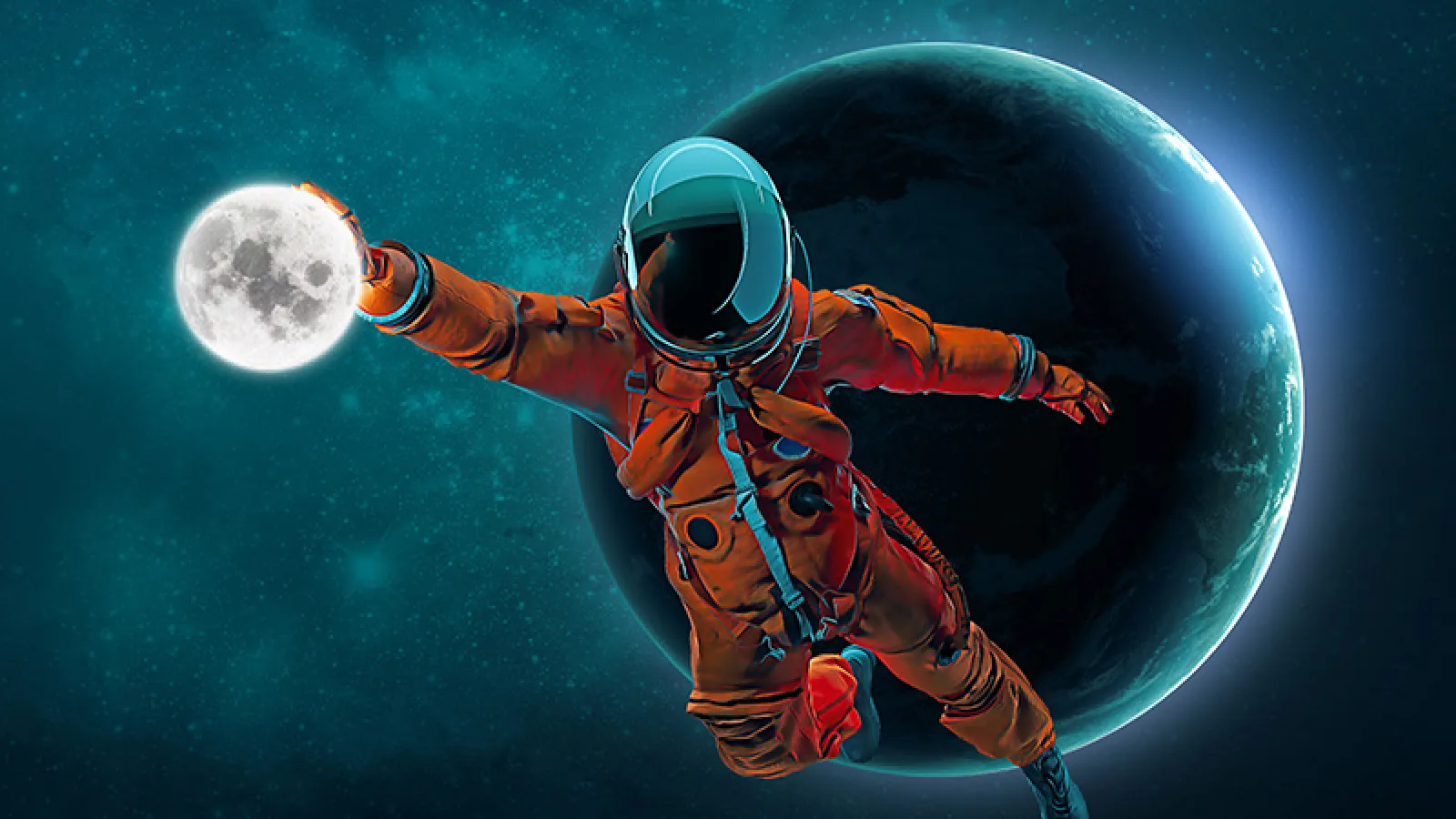 Astronaut using the Moon as a sportsball