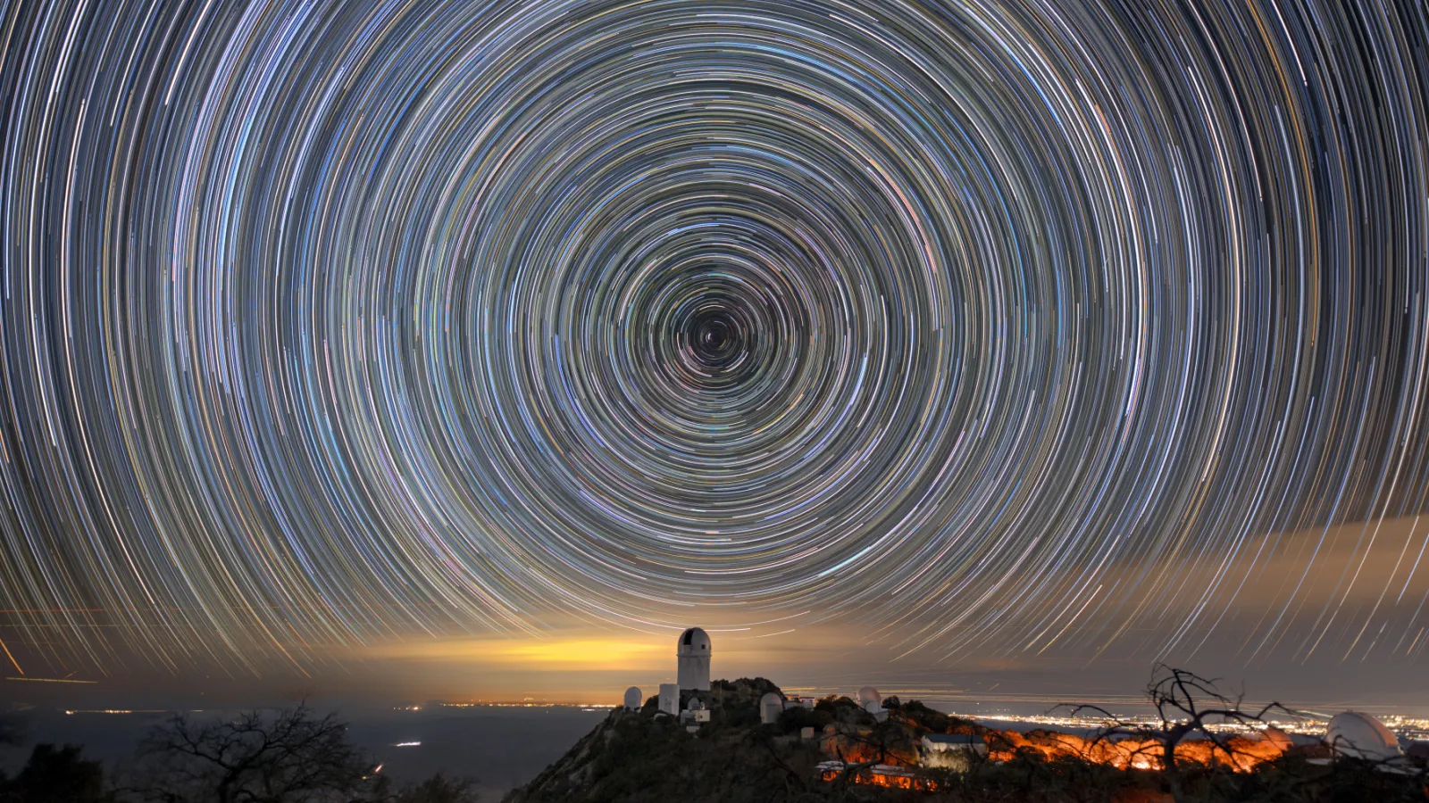 Star trails over the Mayall Telescope that houses DESI