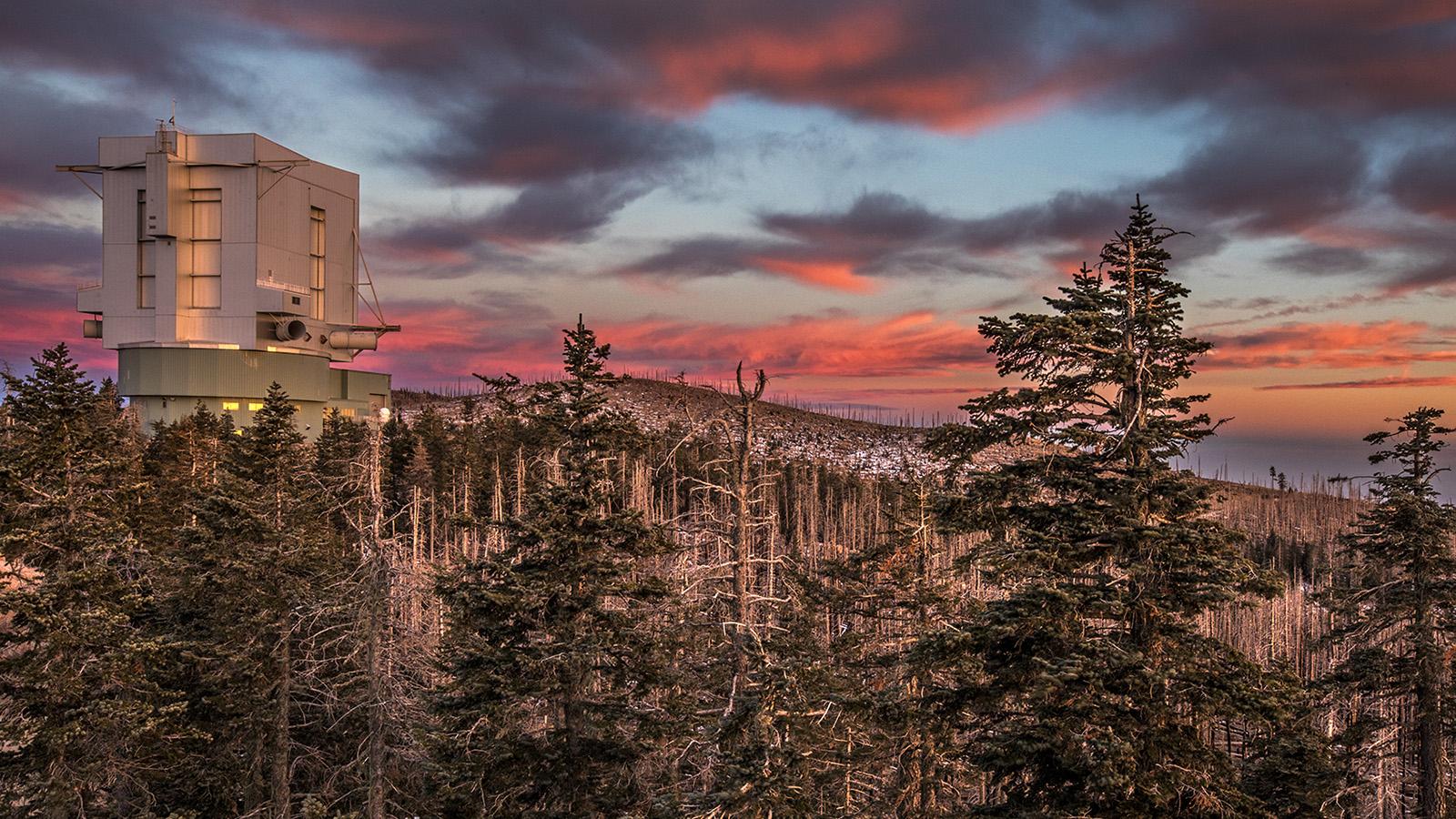 The Large Binocular Telescope at sunset