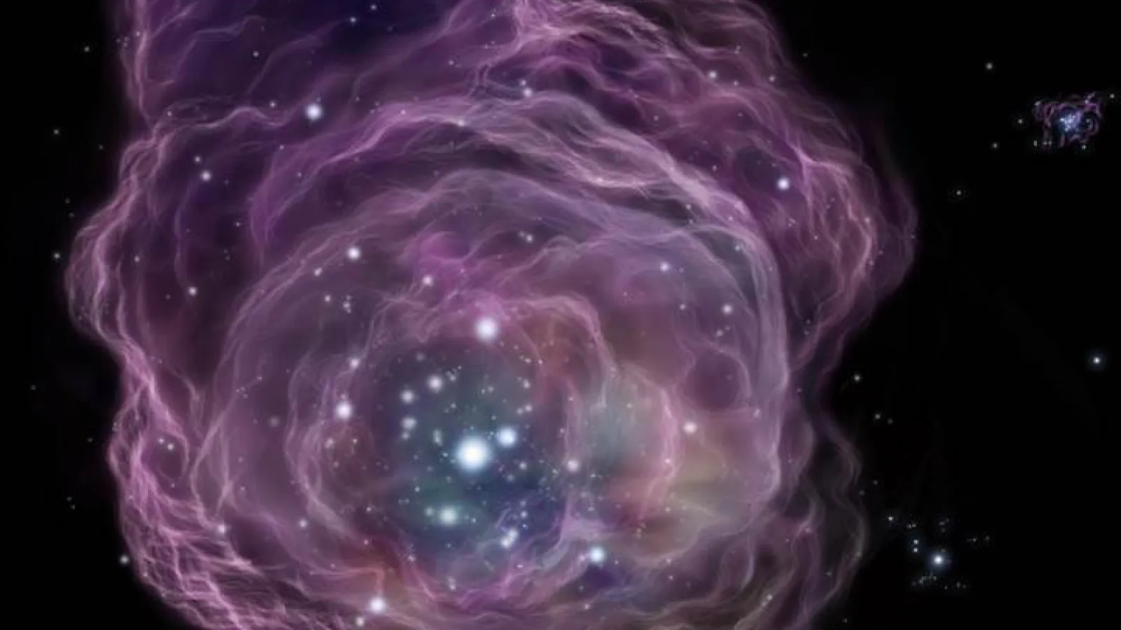 Artist's rendition of massive, luminous first-generation stars in the Universe which would form a cluster. (Credit: NAOJ)