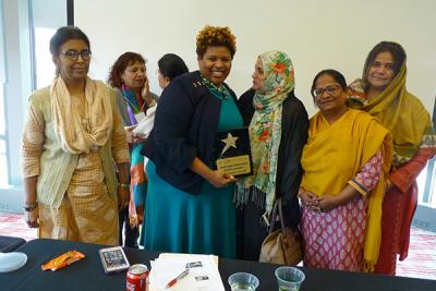 Wendy Smooth, Arts and Sciences associate dean for diversity, equity and inclusion, meets with female LEAP participants during their time at Ohio State.