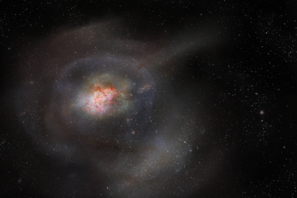 Artist rendition of a Post-Starburst Galaxy, which are unlike other galaxies as they form as an aftermath of mergers/violent collisions between galaxies. Picture Credit: ALMA (ESO/NAOJ/NRAO)/S. Dagnello (NRAO/AUI/NSF)