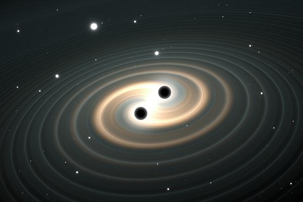 Gravitational waves being emitted from two merging objects