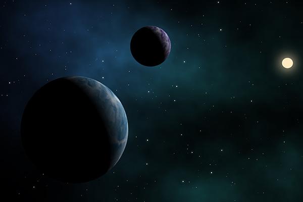 Artists rendering of two planets orbiting a distant star