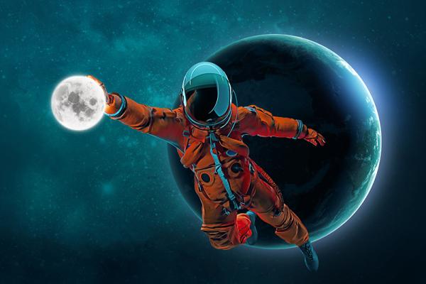 Astronaut using the Moon as a sportsball