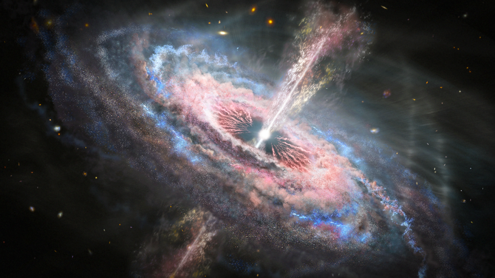 Artist visualization of energetic outflows from a quasar (courtesy NASA)