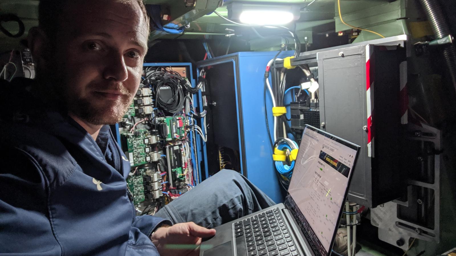 Jonathan Crass working on the iLocater fiber injection system at the Large Binocular Telescope