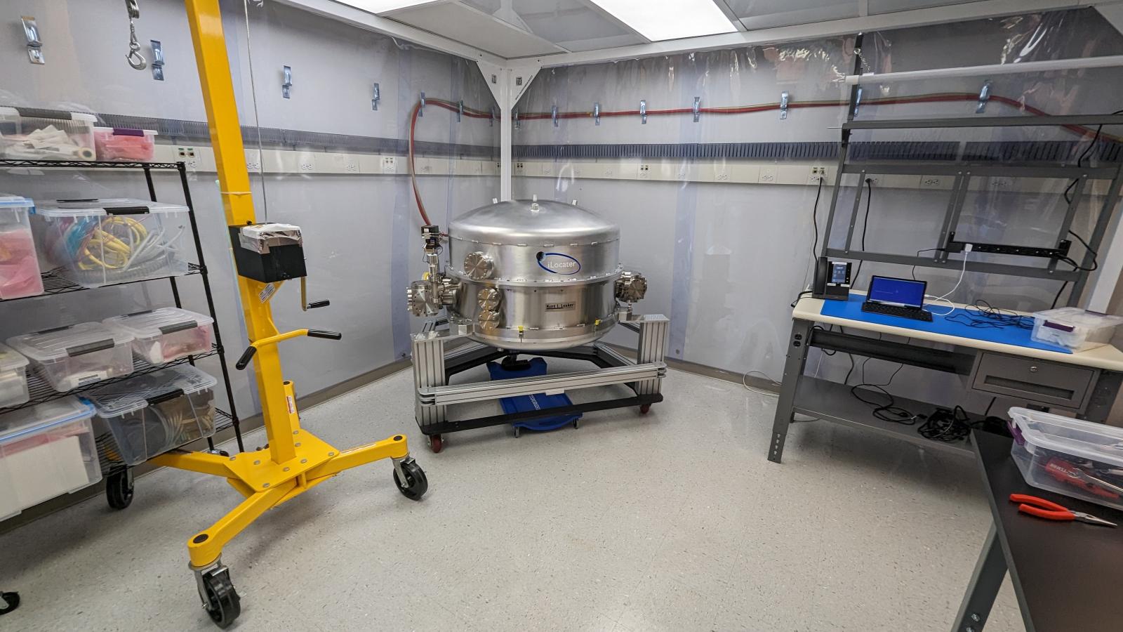 The iLocater cryostat inside the cleanroom facility at OSU