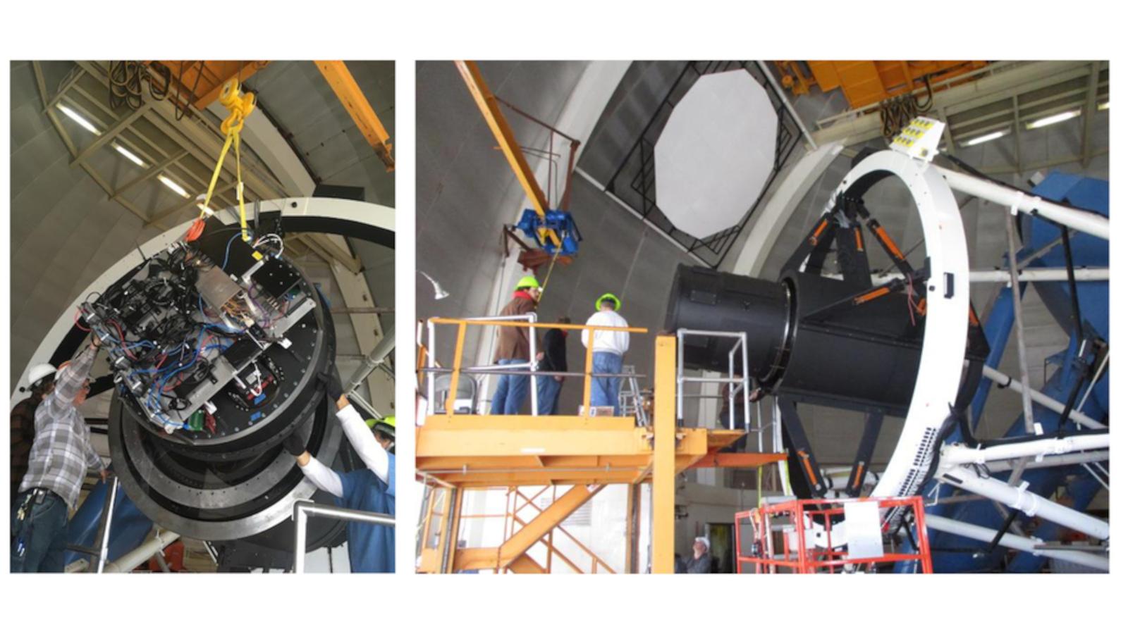 Installation of the DESI commissioning instrument on the 4m Mayall telescope March 2019